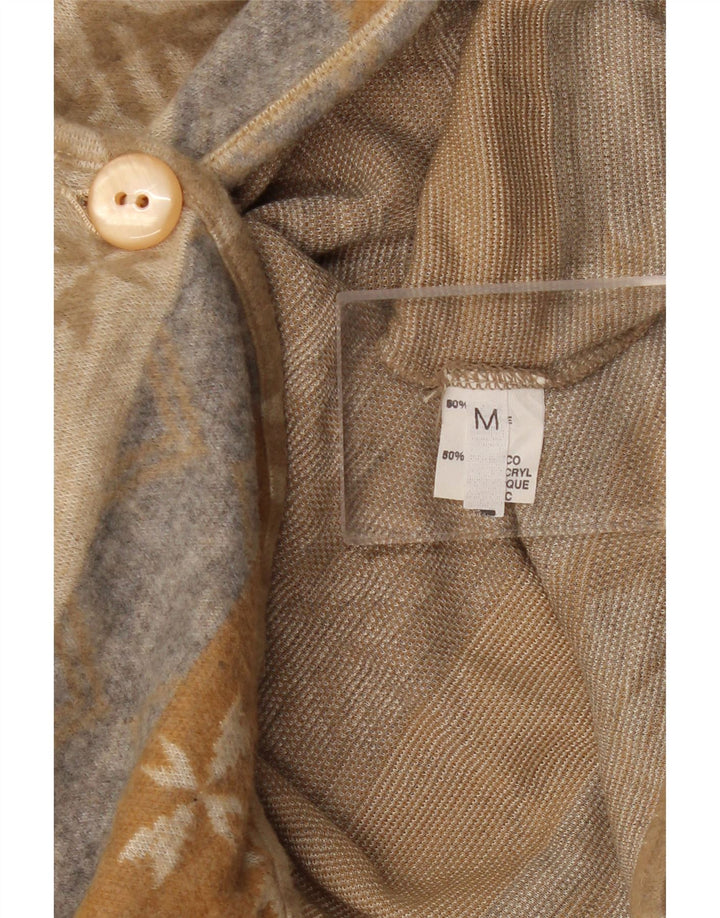 VINTAGE Pulover cardigan crop pentru femei UK 14 Medium Beige Fair Isle