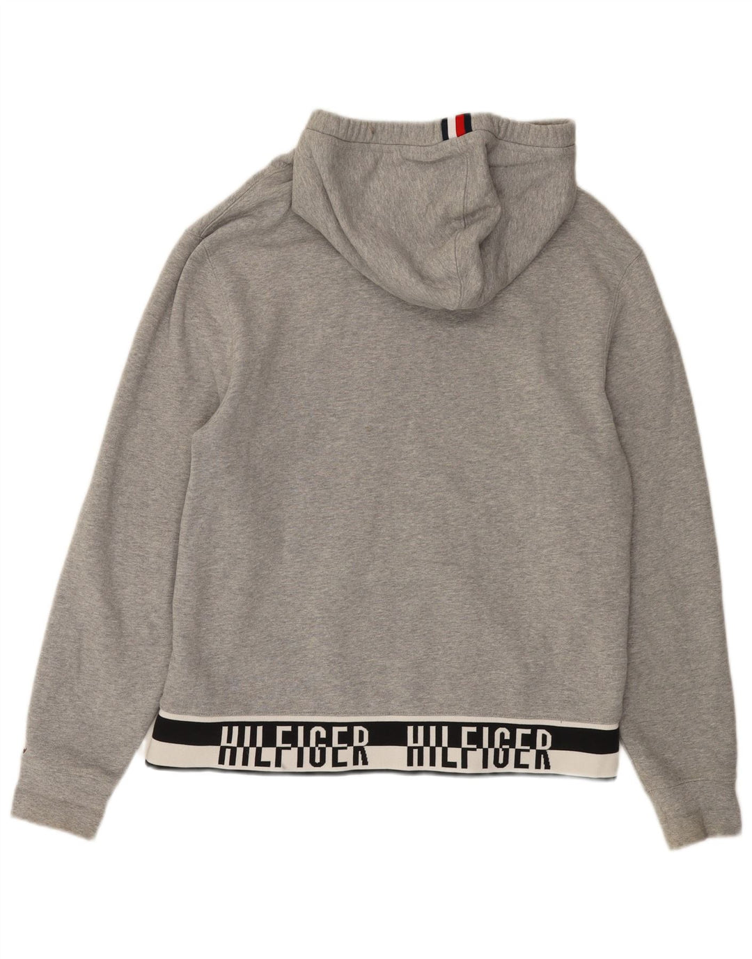 TOMMY HILFIGER Pulover cu glugă grafic pentru bărbați, bumbac color bloc, gri mediu