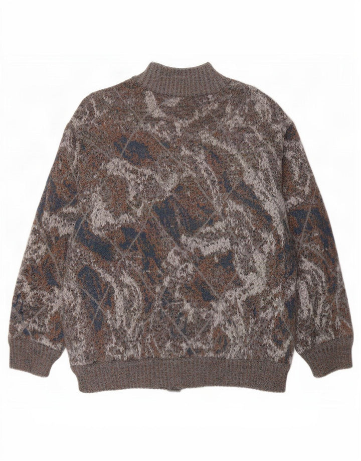 Jachetă Bomber Vintage pentru bărbați din tricot UK 36 Small Gri Argyle/Diamond Wool