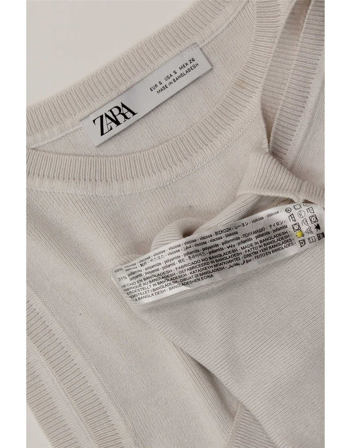 Pulover Crop Top pentru femeie Zara UK 8 Small din viscoză albă