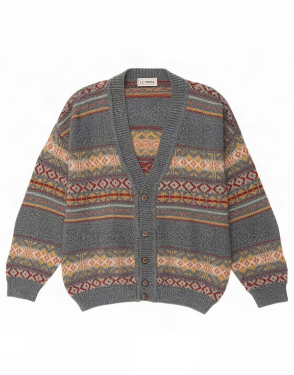 Cardigan Vintage pentru bărbați, mare, gri Fair Isle acrilic