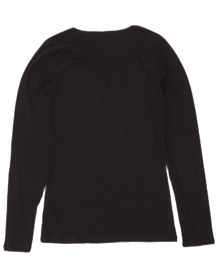 BENETTON Top pentru femei cu mânecă lungă UK 14 mare, negru, bumbac