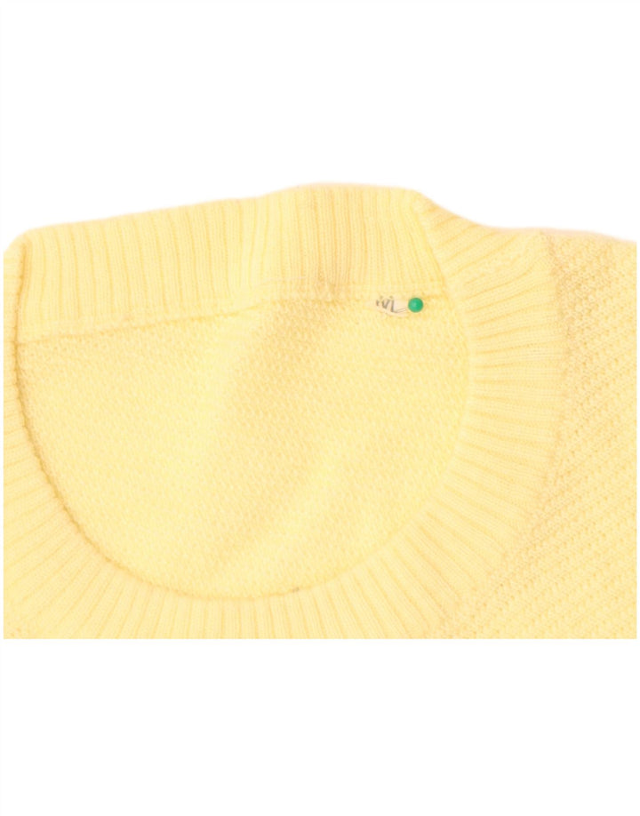 Pulover VINTAGE pentru femei cu decolteu triplu UK 14 Lână galbenă medie