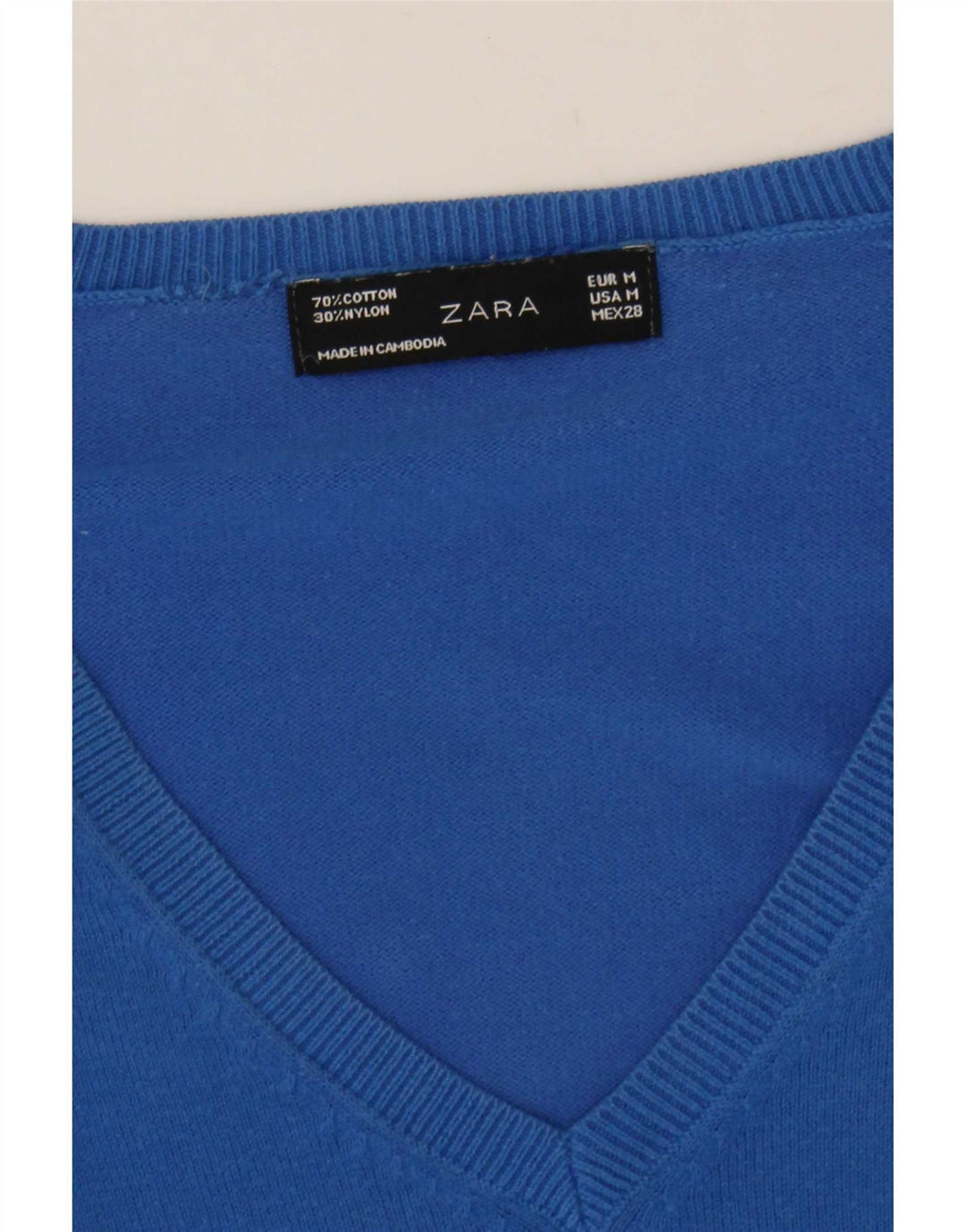 Pulover cu decolteu în V Zara pentru femei UK 12 Bumbac albastru mediu