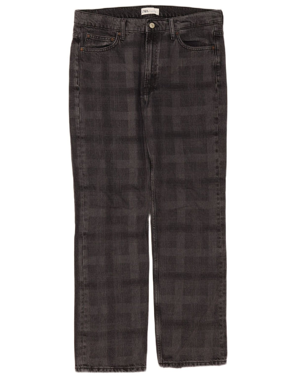Blugi drepți pentru femei Zara EU 42 Large W32 L31 Grey Check Bumbac