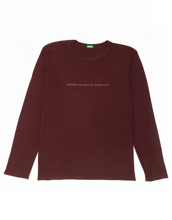 Benetton Top grafic pentru femei cu mânecă lungă UK 18 XL bumbac maro