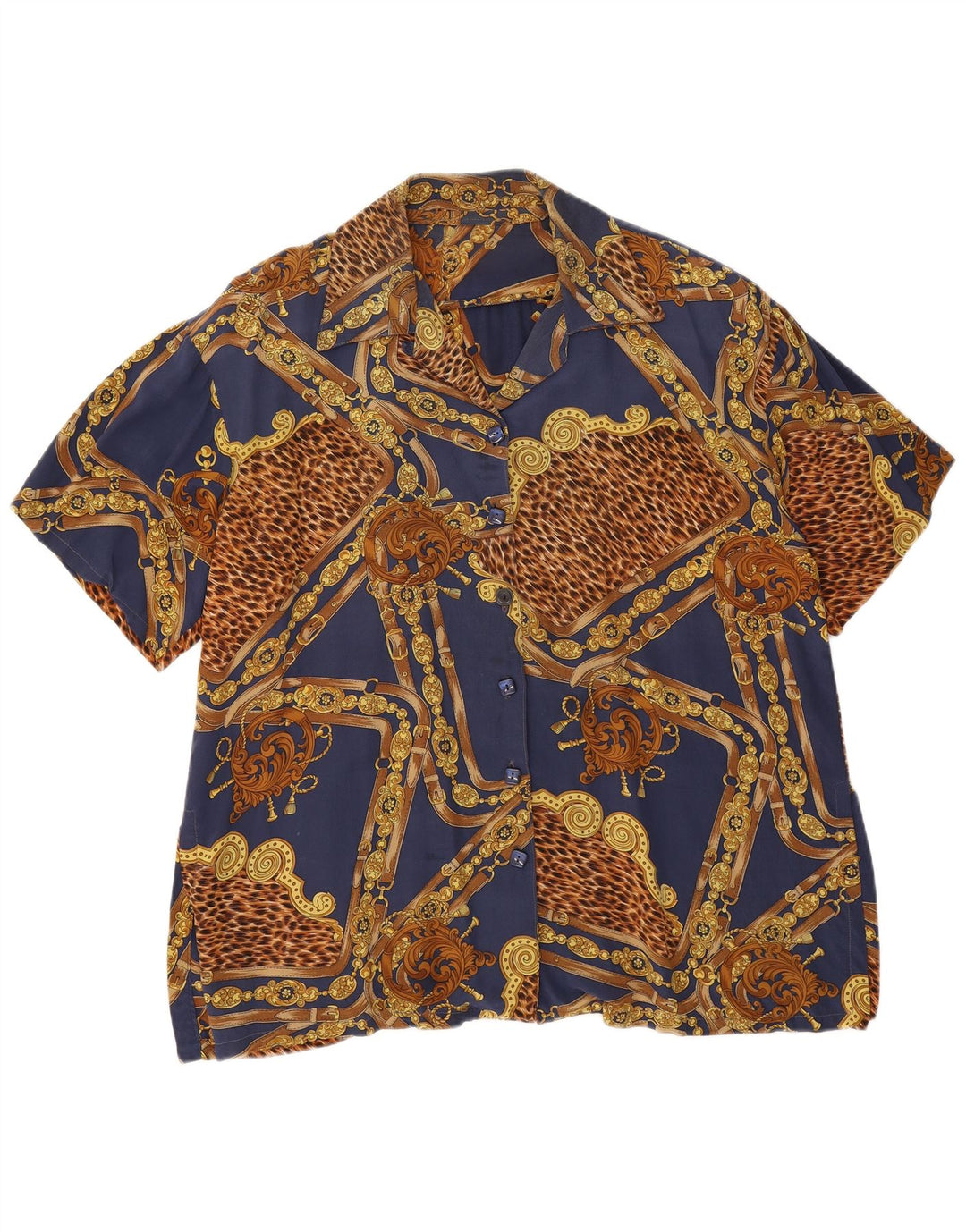 Bluză de cămașă vintage cu model abstract pentru femei UK 18 XL bleumarin
