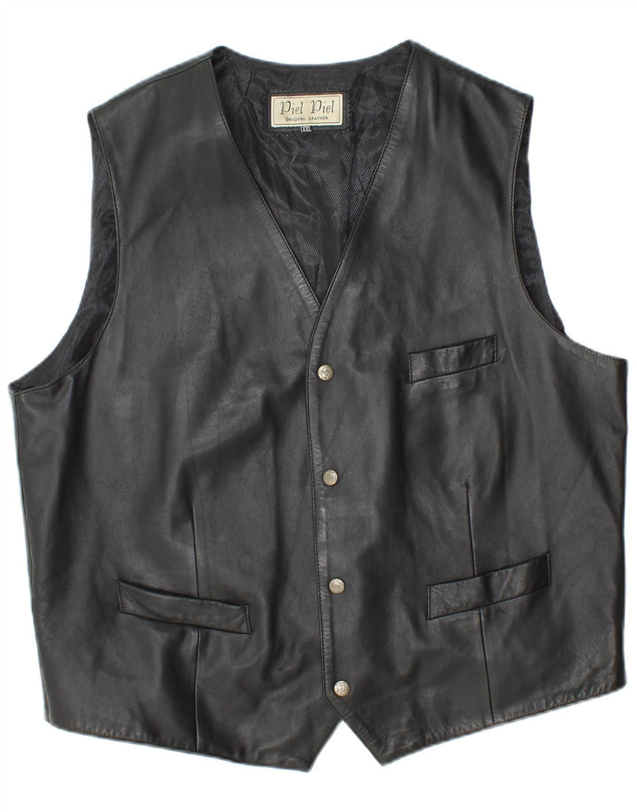 Vestă din piele vintage pentru bărbați 2XL din piele neagră