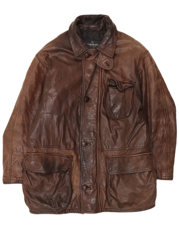Jachetă de piele vintage pentru bărbați IT 50 din piele maro mare