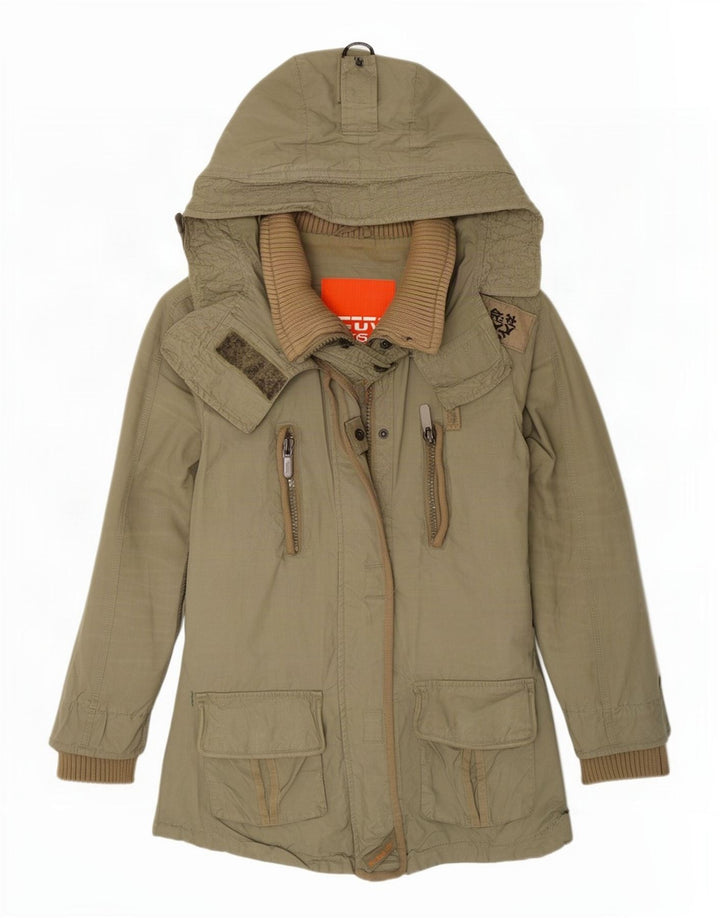 Jachetă parka cu glugă Superdry pentru femei UK 12, bumbac kaki mediu