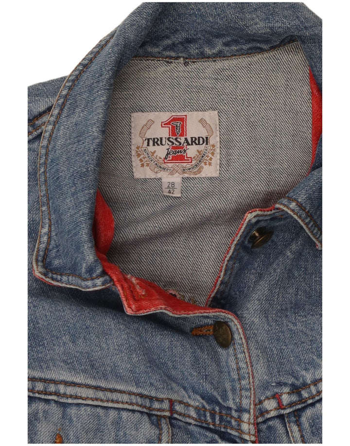 TRUSSARDI Jachetă Bolero de denim cu mânecă scurtă pentru femei IT 42 Bumbac albastru mediu