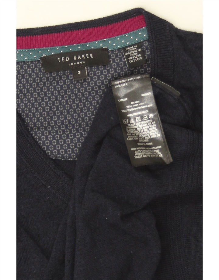 Pulover pentru bărbați TED BAKER, cu decolteu în V, mărimea 3, lână merinos, albastru bleumarin mediu