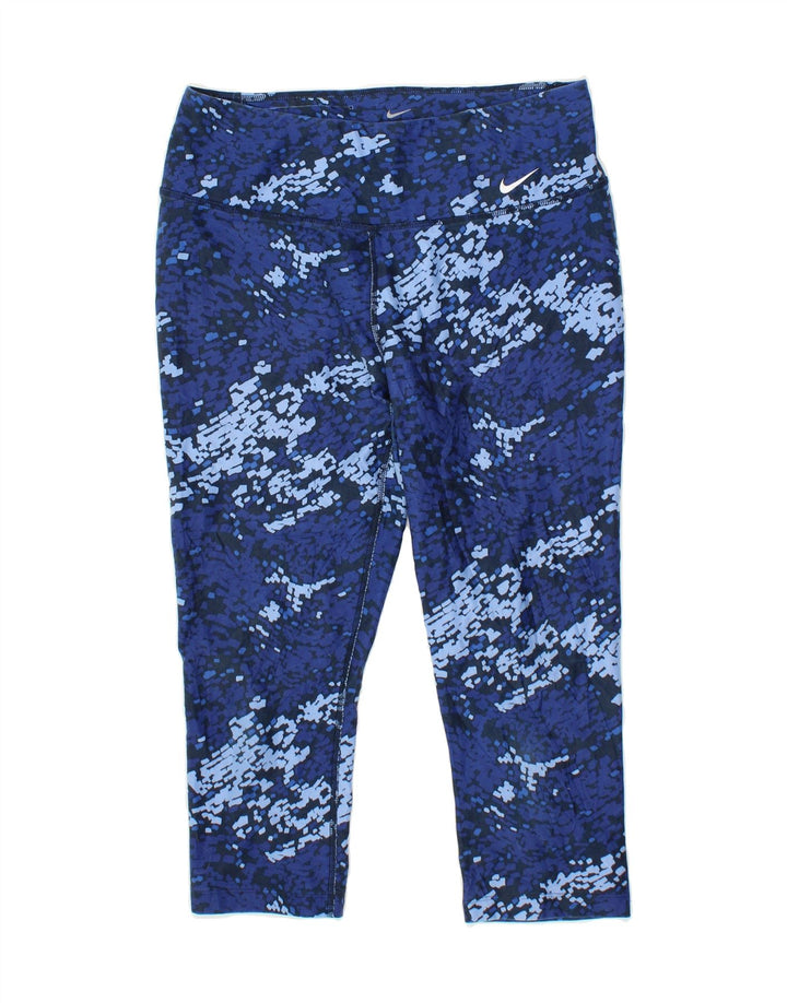 NIKE Womens Dri Fit Capri Leggings UK 12 Medium Blue Camouflage Polyester Vintage Nike and Second-Hand Nike from Messina Hembry 