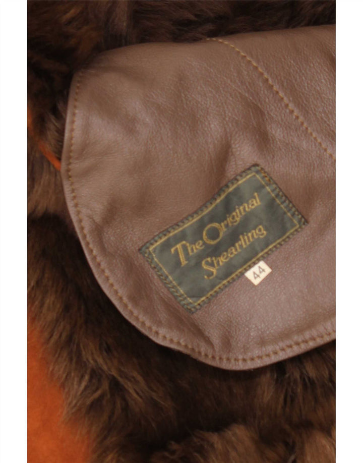 Palton din shearling vintage pentru femei, cu ajustare largi, IT 44 maro mediu