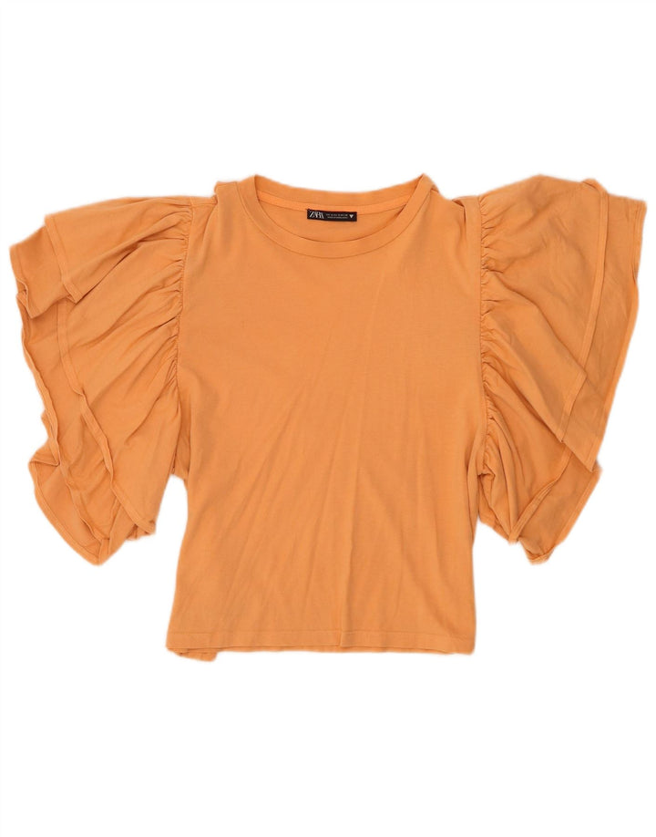 Bluză Zara pentru femei Crop Batwing Top UK 10 Bumbac portocaliu mic