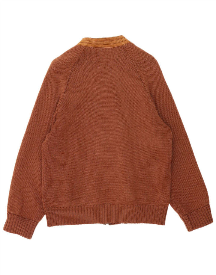 Cardigan Vintage pentru bărbați din piele maro medie