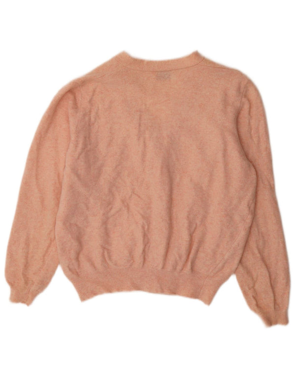 Pulover cardigan pentru femei Benetton UK 14, lână mare cu pete roz