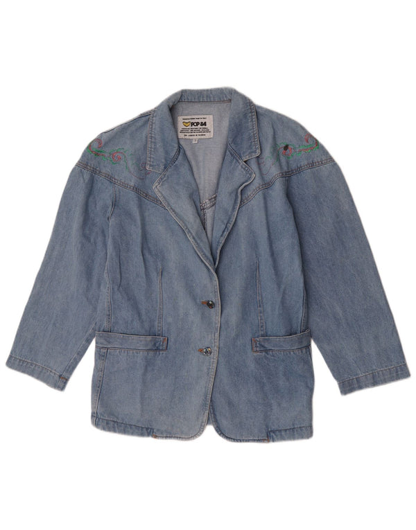 POP 84 Jachetă pentru femei din denim cu 2 nasturi, UK 10, albastru mic