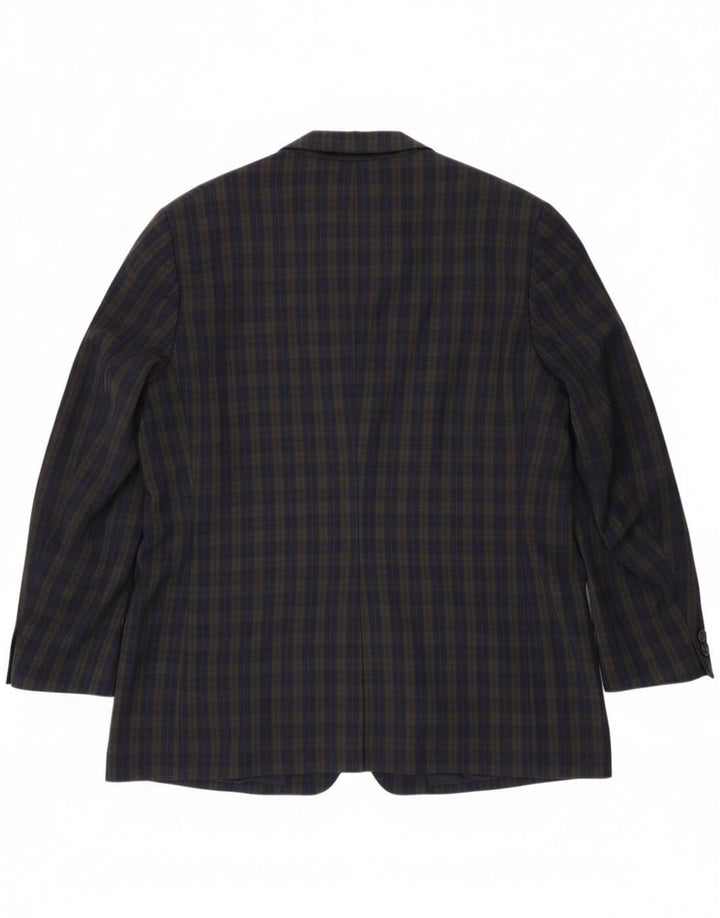 Jachetă Burberrys pentru bărbați cu 2 nasturi UK 46 3XL Lână virgină cu carouri bleumarin