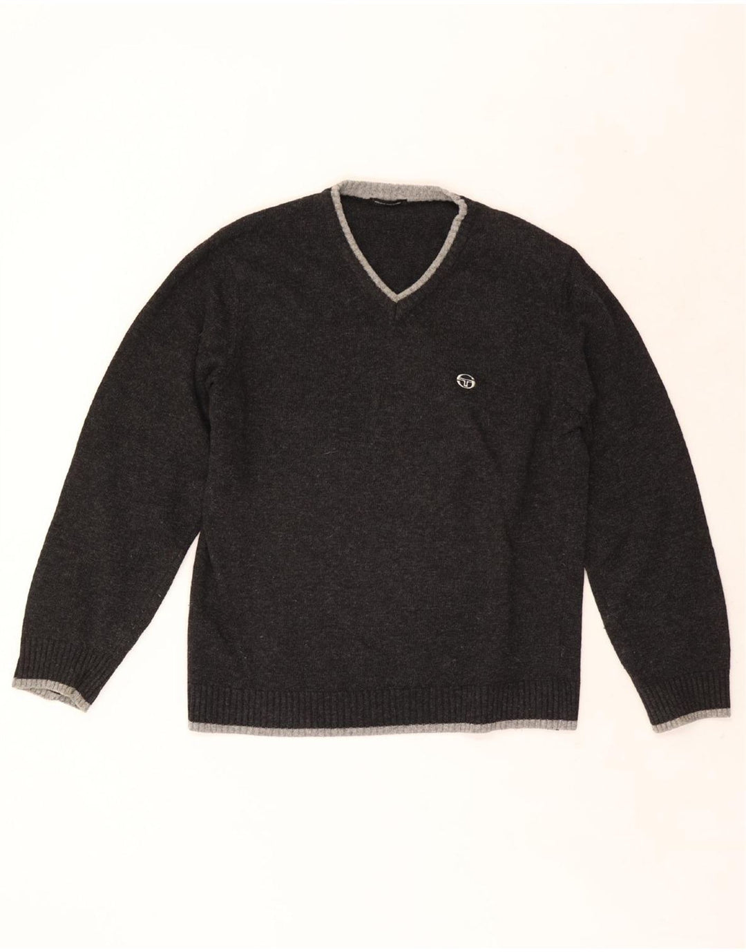 Sergio Tacchini Pulover cu decolteu în V pentru bărbați XL Lână gri