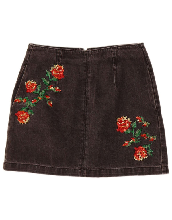 Fusta de blugi Topshop pentru femei UK 10 Small W28 Bumbac floral negru