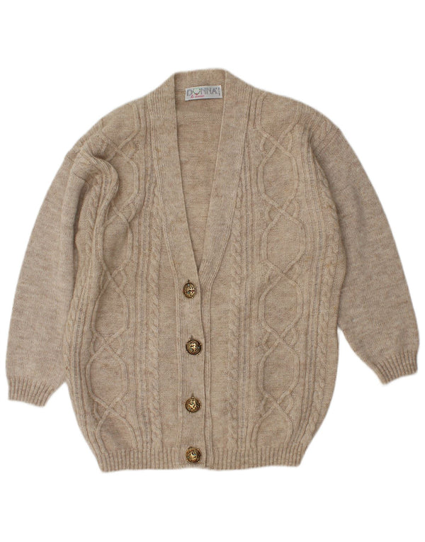 Pulover cardigan supradimensionat Vintage pentru femei UK 14 Medium Beige Lână