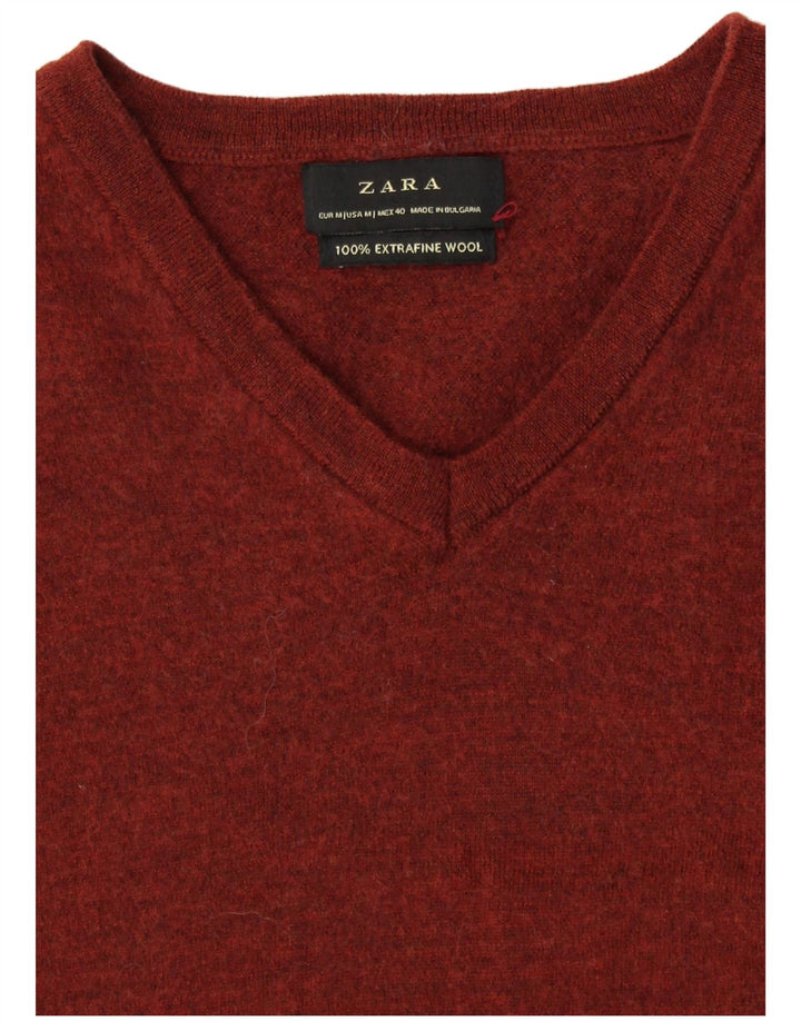 Pulover cu decolteu în V ZARA pentru femei UK 12 Lână maro medie