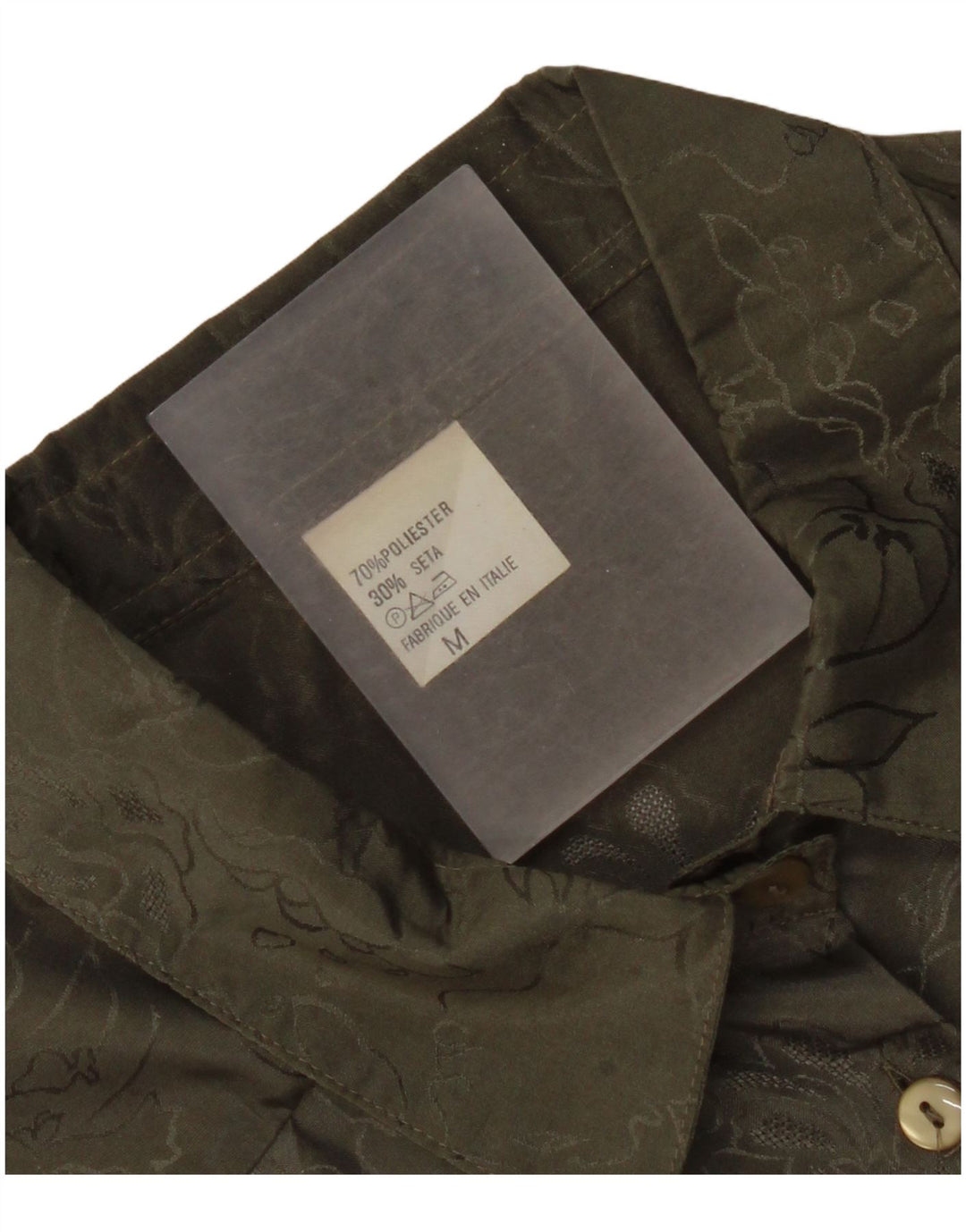 Bluză de cămașă vintage pentru femei UK 14 Medium Kaki Floral Poliester