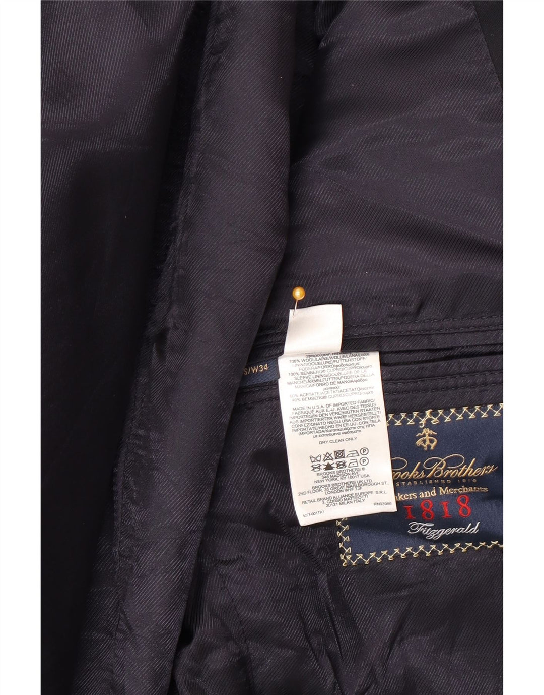 Jachetă pentru bărbați Brooks Brothers, cu 2 nasturi, UK 40 Lână mare, albastru bleumarin