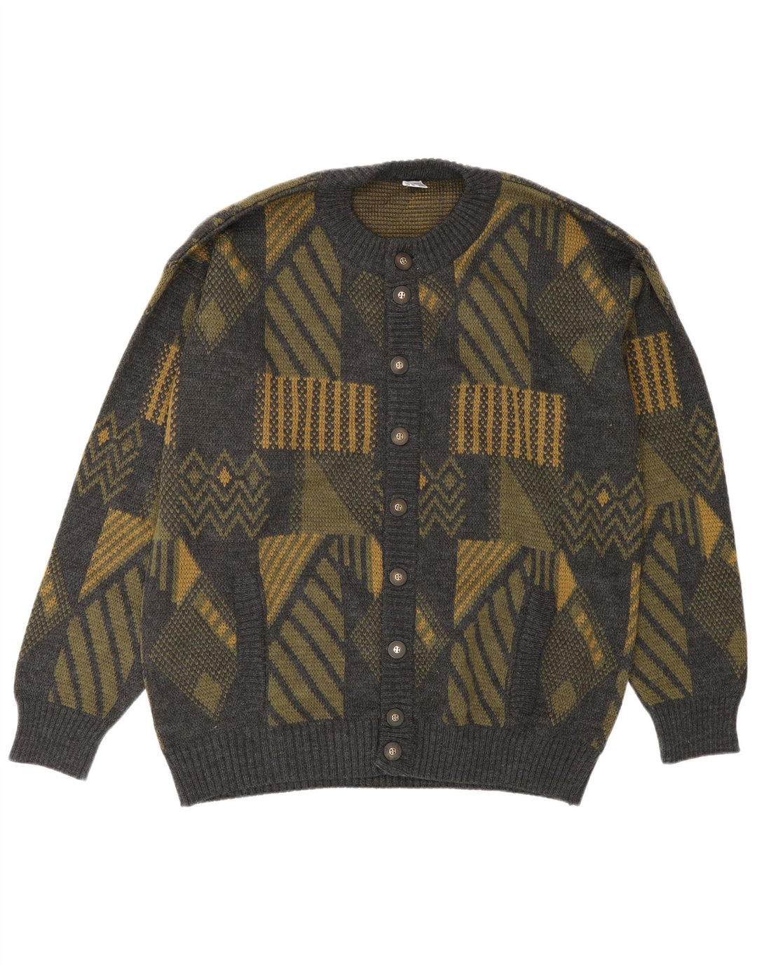 Cardigan vintage pentru bărbați, mare, gri, geometric, poliacrilic