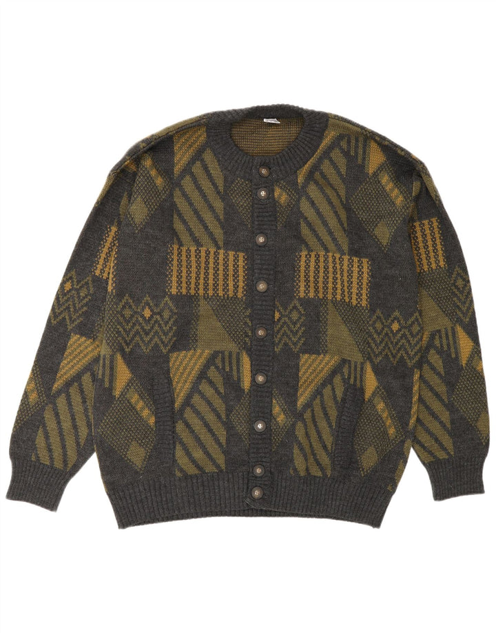 Cardigan vintage pentru bărbați, mare, gri, geometric, poliacrilic