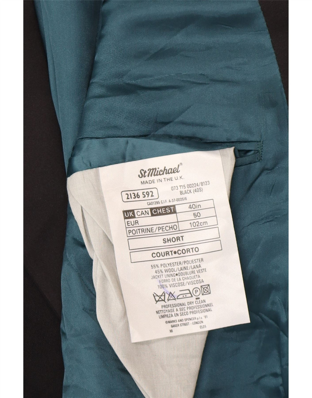 Marks & Spencer jachetă pentru bărbați cu 2 nasturi, UK 40, poliester negru mare