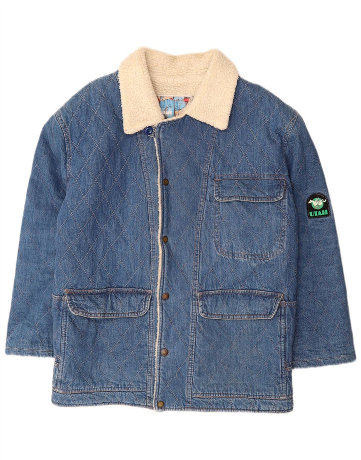 Jachetă de blugi Sherpa pentru bărbați VINTAGE UK 40 mare, albastru, bumbac clasic