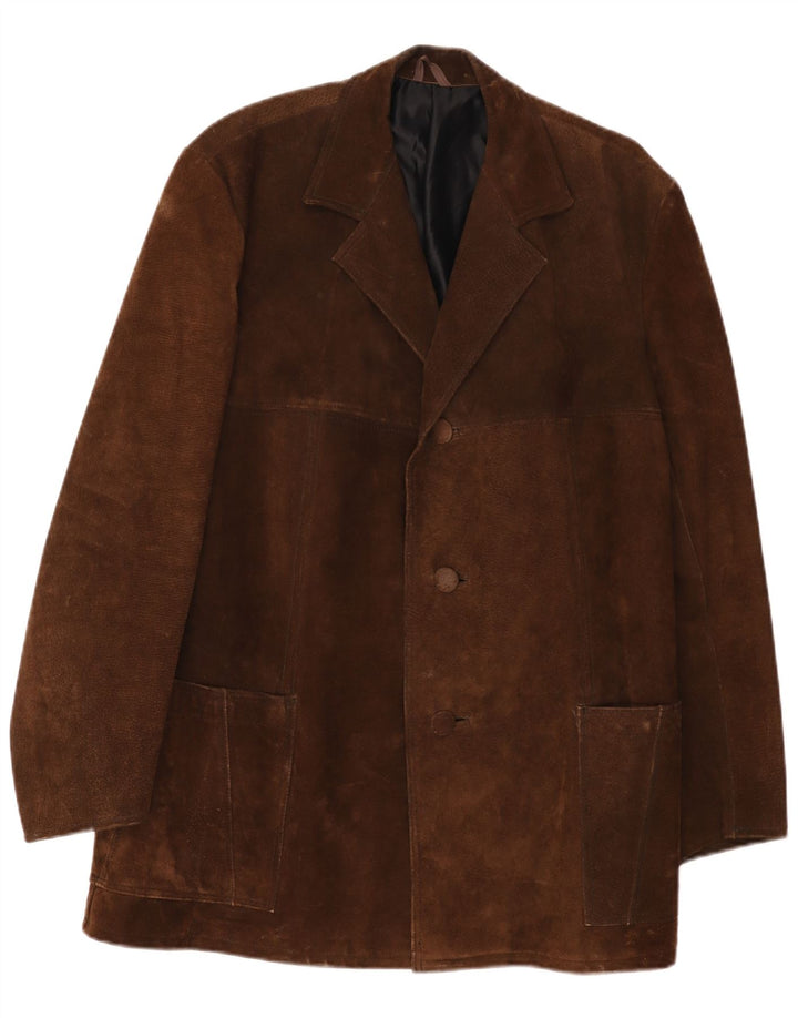 Blazer Vintage pentru bărbați cu 3 nasturi din piele intoarsa, UK 40, maro mare