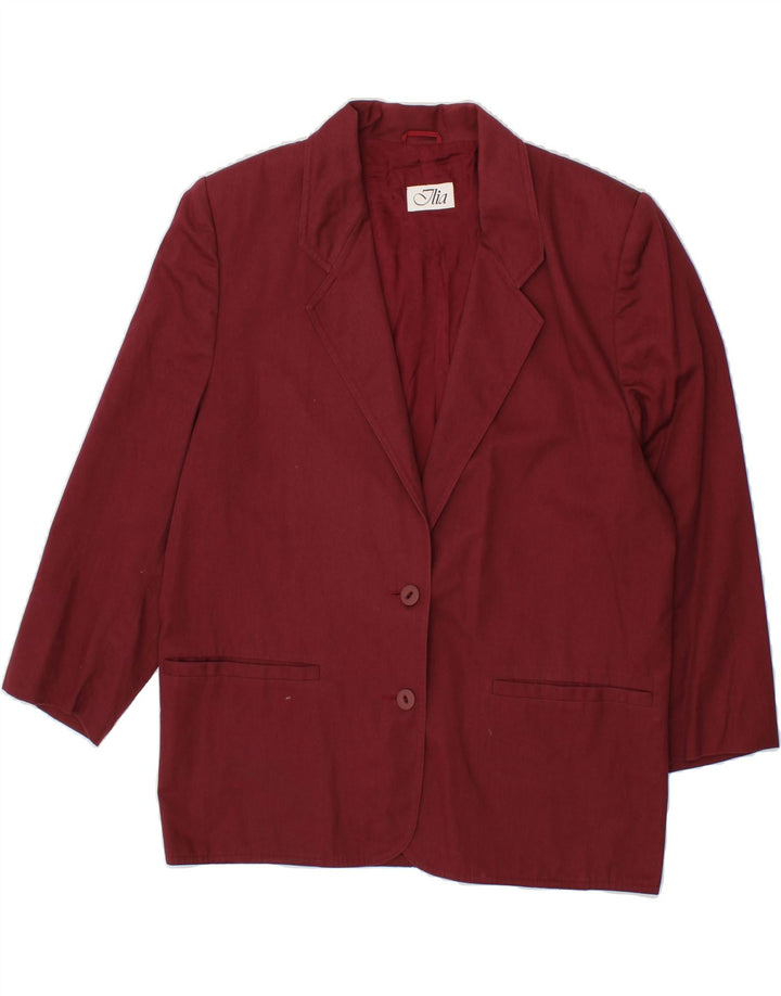 VINTAGE Womens 3/4 Sleeve 2 Button Blazer Jacket IT 48 XL Maroon Cotton Vintage Vintage and Second-Hand Vintage from Messina Hembry 