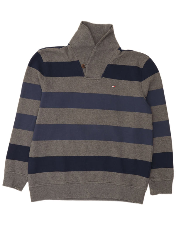 Pulover pentru bărbați Tommy Hilfiger, cu gât șal, XL, bumbac cu dungi gri