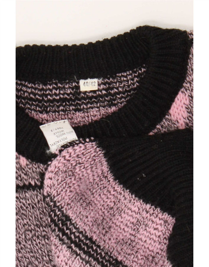 Pulover vintage pentru damă cu gât roșu EU 40/42 Roz mediu geometric