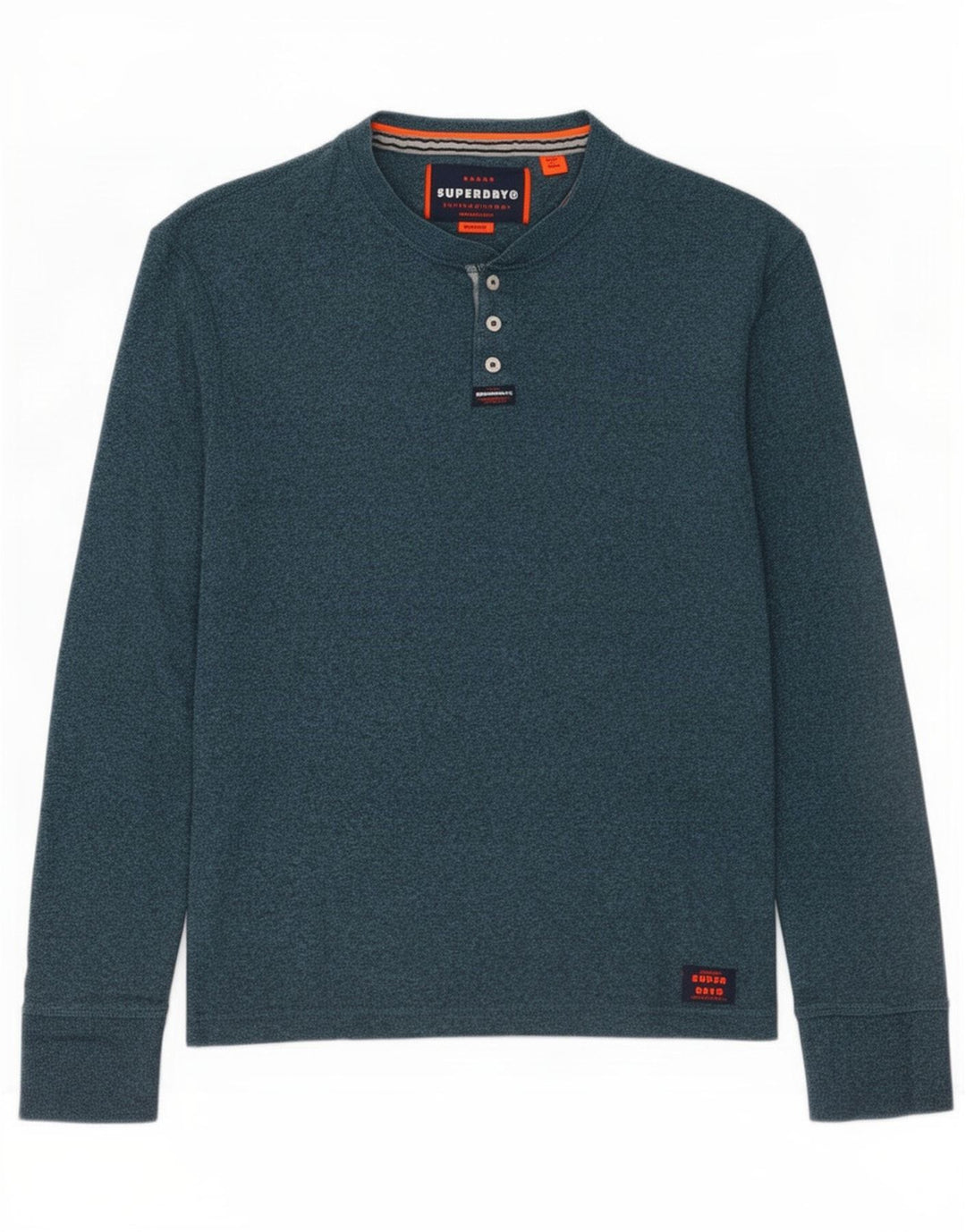 Top pentru bărbați Superdry cu mânecă lungă, verde mediu, bumbac cu pete