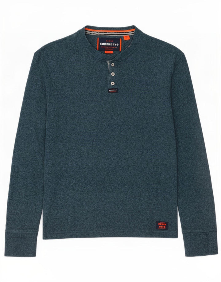 Top pentru bărbați Superdry cu mânecă lungă, verde mediu, bumbac cu pete
