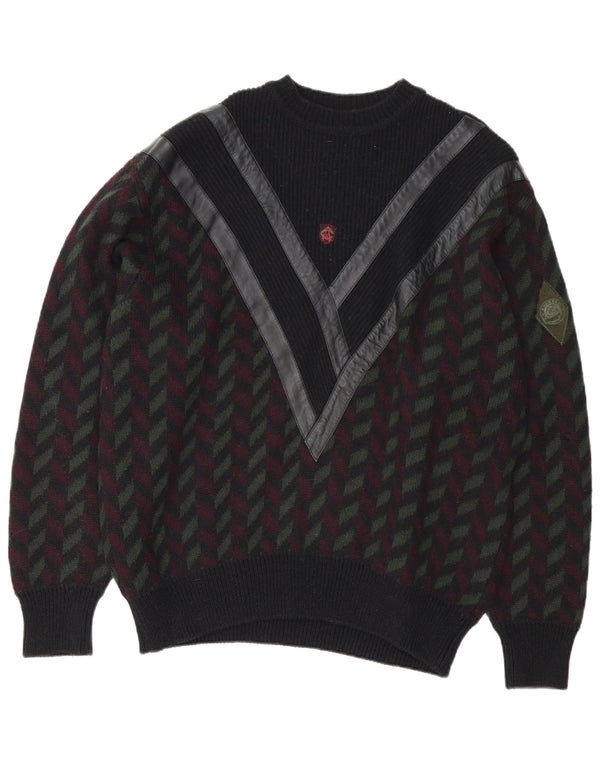 Pulover vintage pentru bărbați cu gât roșu IT 54 XL negru geometric