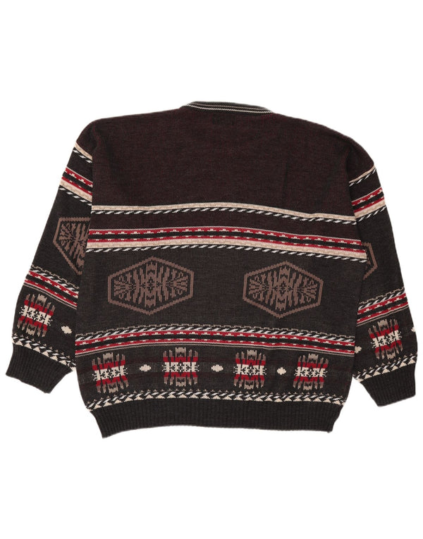 Henry Morell Pulover pentru bărbați cu gât roșu, 2XL, gri Fair Isle Acrilic