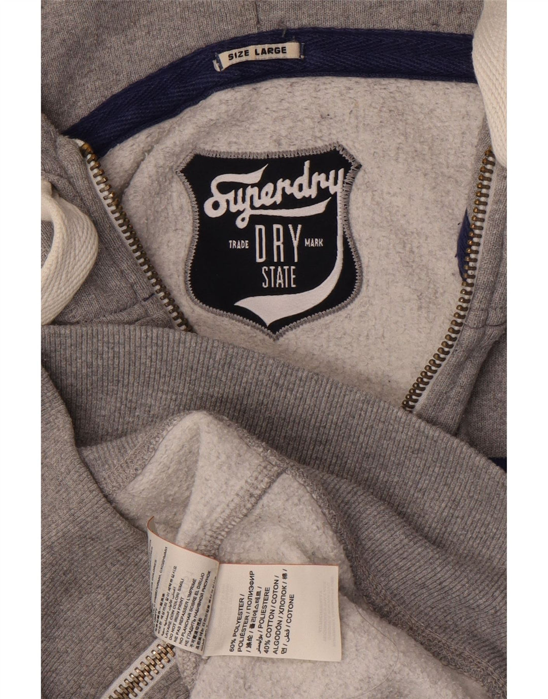 SUPERDRY Pulover cu capota cu fermoar grafic pentru bărbați, mare, gri, poliester
