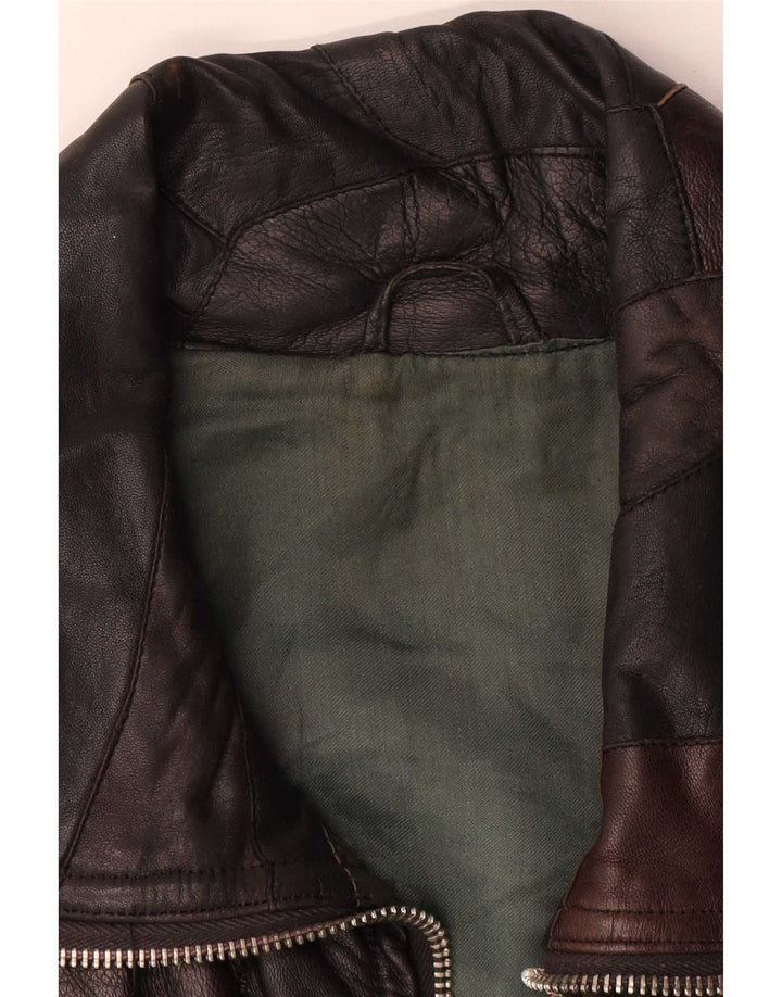 Jachetă de piele vintage pentru femei UK 20 2XL Negru Mozaic