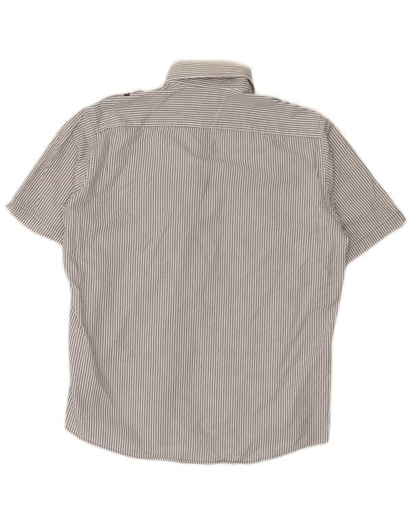 Navigare Mens Military Short Sleeve Shirt Small White Striped Cotton Sports