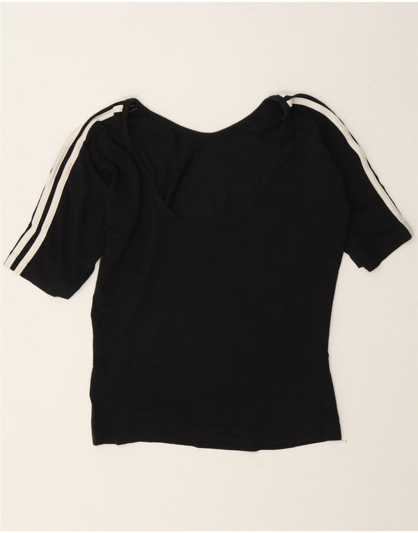 Tricou crop grafic Adidas pentru femei Top UK 12 Medium Black Bumbac