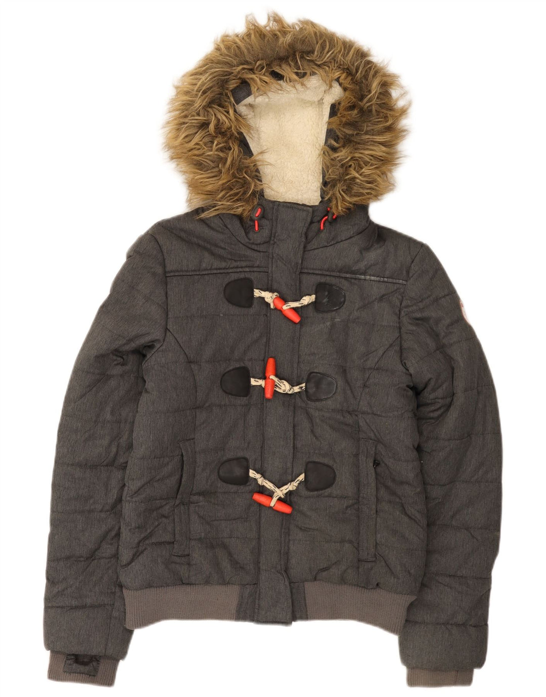 Jachetă căptușită cu glugă Superdry pentru femei UK 12 Medium Gri Poliester