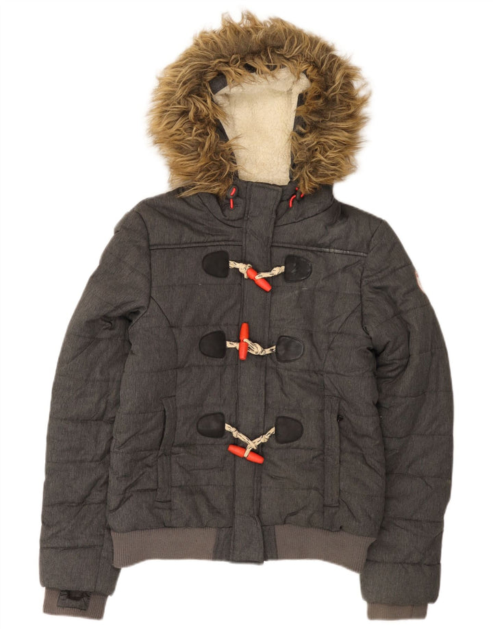 Jachetă căptușită cu glugă Superdry pentru femei UK 12 Medium Gri Poliester