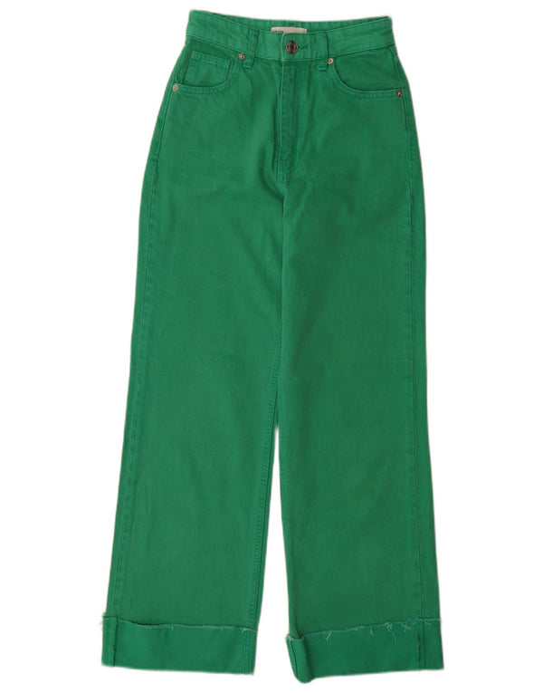 Blugi Zara femei cu talie înaltă cu picioare largi EU 32 2XS W22 L29 bumbac verde