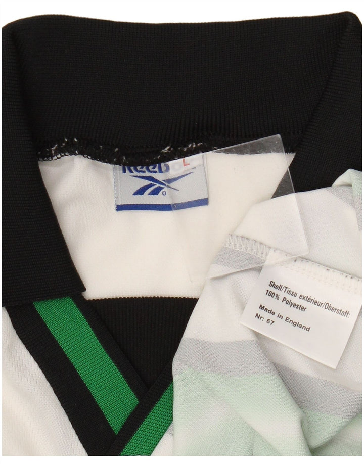 Tricou polo grafic pentru bărbați Reebok, poliester cu dungi verzi mari