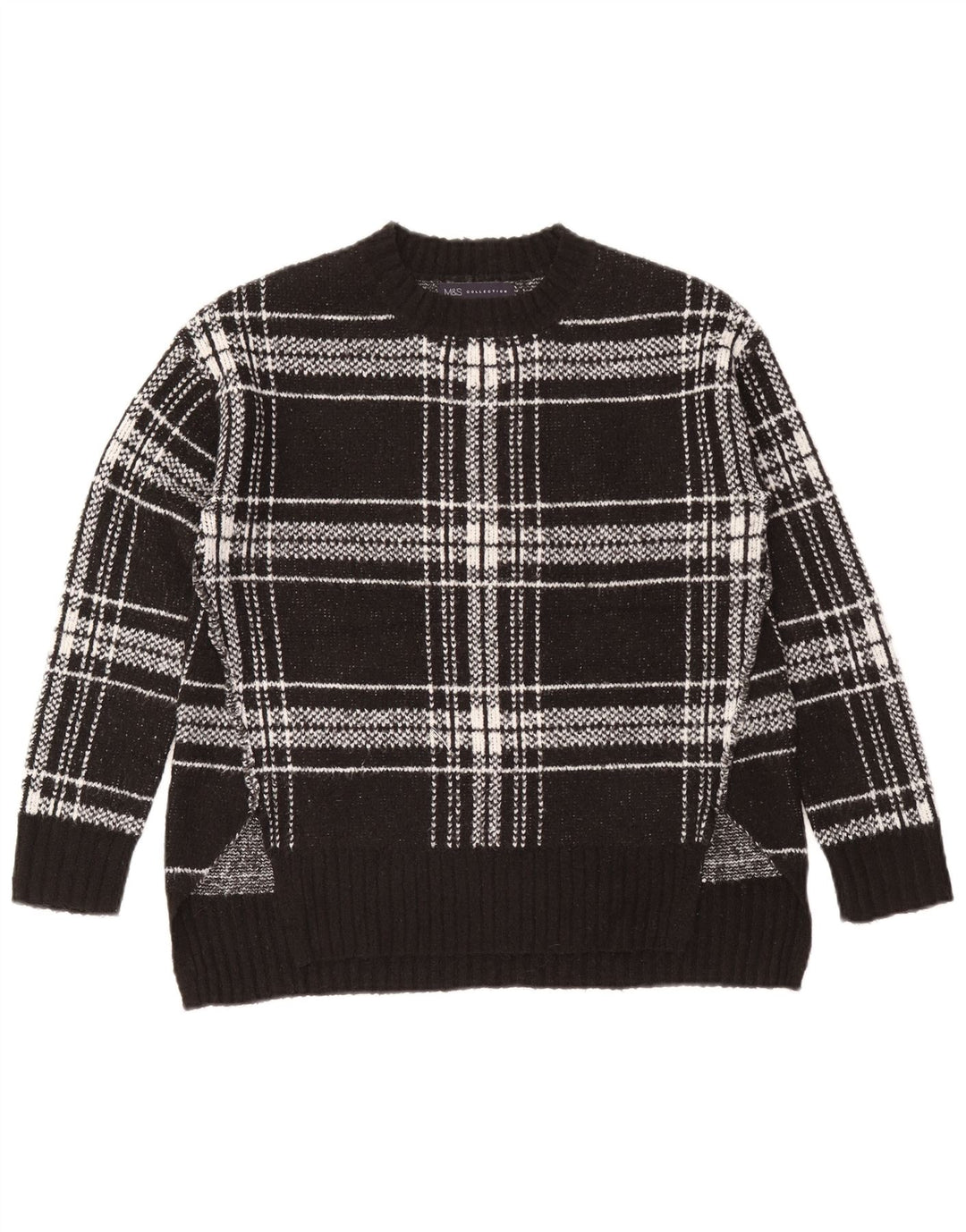 Pulover pentru femei Marks & Spencer cu decolteu rotund UK 10 mic, negru, check